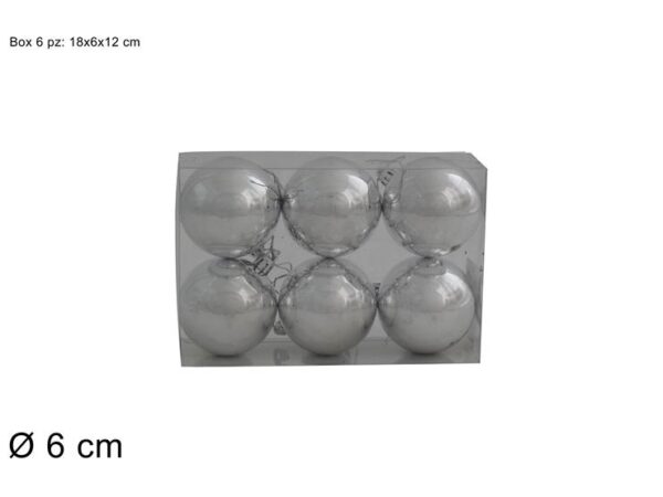 PALLE 6CM 6PZ SILVER BOX PVC